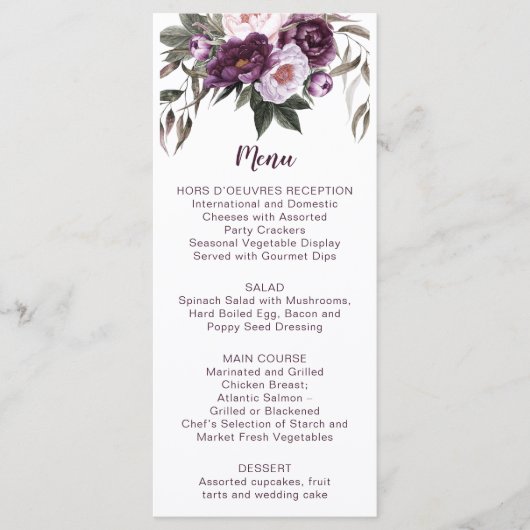 Mauve Paarse Lavendel Violet Bloemen Menu | (Voorkant)