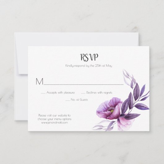 Mauve Paarse Lavendel Violet Floral RSVP (Voorkant)