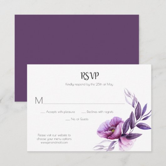 Mauve Paarse Lavendel Violet Floral RSVP (Voorkant / Achterkant)
