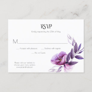Mauve Paarse Lavendel Violet Floral RSVP Kaartje