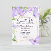 Mauve paarse lelie waterverf Sweet 16 Uitnodiging (Staand voorkant)