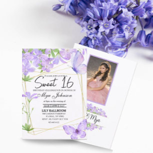 Mauve paarse lelie waterverf Sweet 16 Uitnodiging