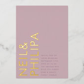 Mauve Paarse Lila Moderne NAMES Eenvoudige bruilof Folie Uitnodiging (Voorkant)