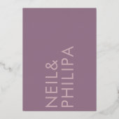 Mauve Paarse Lila Moderne NAMES Eenvoudige bruilof Folie Uitnodiging (Achterkant)