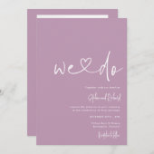 Mauve Paarse minimalistisch script moderne bruilof Kaart (Voorkant / Achterkant)