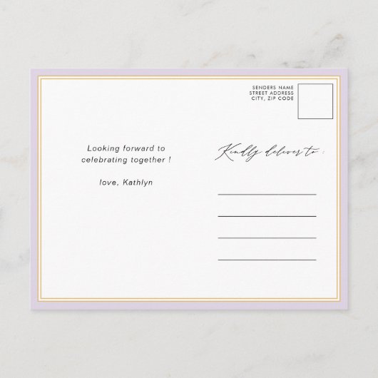 Mauve Paarse Moderne Manuscript Eenvoudig Vrijgeze Uitnodiging Briefkaart (Achterkant)