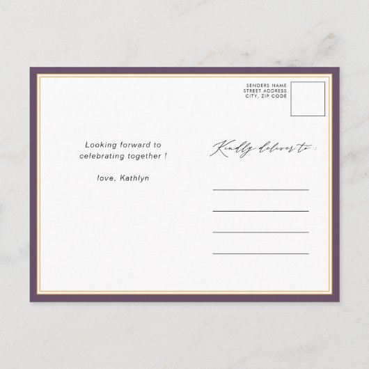 Mauve Paarse Moderne Minimalistische Vrijgezellenf Uitnodiging Briefkaart (Achterkant)