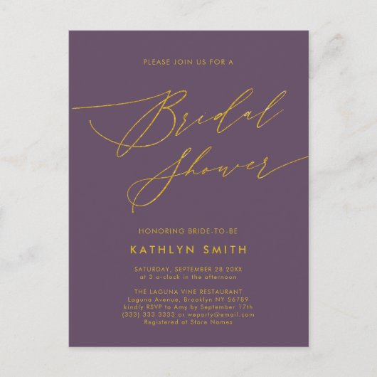 Mauve Paarse Moderne Minimalistische Vrijgezellenf Uitnodiging Briefkaart (Voorkant)