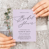 Mauve Paarse Moderne Script Eenvoudige Bruidsdouch Uitnodiging Briefkaart