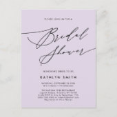 Mauve Paarse Moderne Script Eenvoudige Bruidsdouch Uitnodiging Briefkaart (Voorkant)