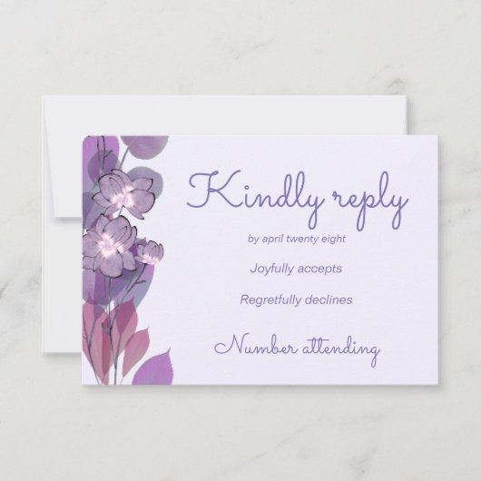 Mauve paarse periwinkle floral RSVP kaartje (Voorkant)