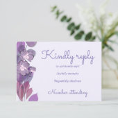 Mauve paarse periwinkle floral RSVP kaartje (Staand voorkant)