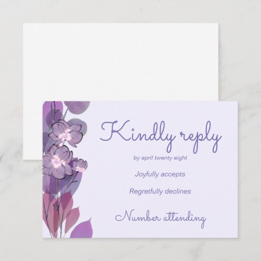 Mauve paarse periwinkle floral RSVP kaartje (Voorkant / Achterkant)