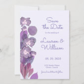 Mauve paarse periwinkle floral save the date (Voorkant)