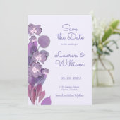 Mauve paarse periwinkle floral save the date (Staand voorkant)