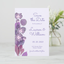 Mauve paarse periwinkle floral save the date