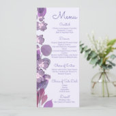Mauve paarse periwinkle floral Wedding Menu (Staand voorkant)