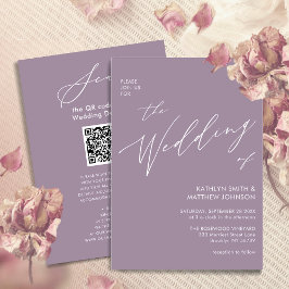 Mauve Paarse QR-code in één modern huwelijk Kaart