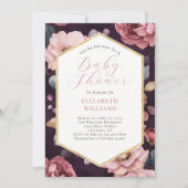 Mauve Paarse Roze Gouden Pioenen Baby shower Kaart (Voorkant)