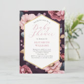 Mauve Paarse Roze Gouden Pioenen Baby shower Kaart (Staand voorkant)