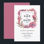 Mauve Paarse Waterverf Hydrangeas Floral Lijst Save The Date<br><div class="desc">Maak je trouwdatum bekend met deze elegante floral save the date flat cards. Het bevat waterverf illustraties van hydrangeas en lila floreel lijst. Personaliseer u door uw namen, trouwdatum, trouwplaats en andere details toe te voegen. U kunt de rug van de uitnodiging verder aanpassen door een foto of een ander...</div>