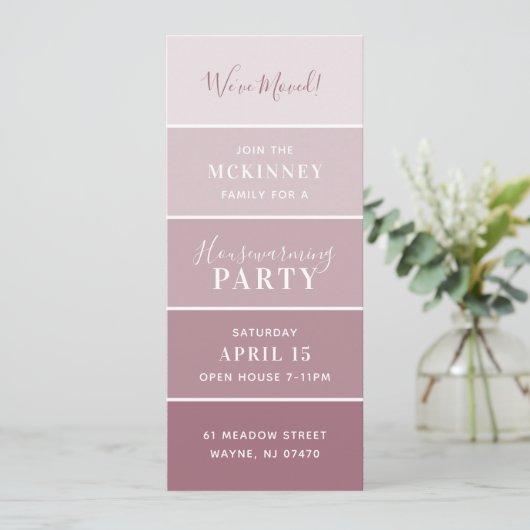 Mauve Paint Swatch Kaart Housewarming Party Invite (Staand voorkant)