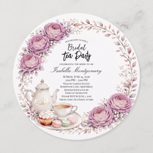Mauve Palet Thee Party Bruiloftsfeest Kaart (Voorkant)