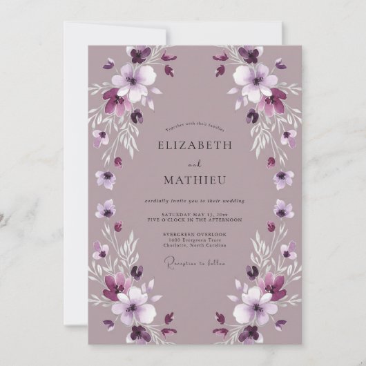 Mauve Pastel Bloemige Bruiloft Kaart (Voorkant)