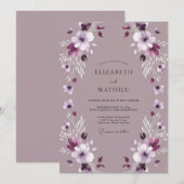 Mauve Pastel Bloemige Bruiloft Kaart (Voorkant / Achterkant)