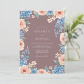 Mauve Perzik Bloemen Bruiloft Kaart (Staand voorkant)
