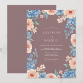 Mauve Perzik Bloemen Bruiloft Kaart (Voorkant / Achterkant)