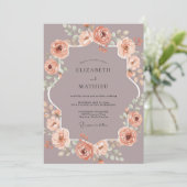 Mauve Perzik Botanische Aquarel Bruiloft Kaart (Staand voorkant)