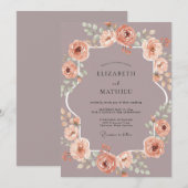 Mauve Perzik Botanische Aquarel Bruiloft Kaart (Voorkant / Achterkant)