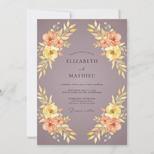 Mauve Perzik Ranunculus Eucalyptus Bruiloft Kaart (Voorkant)