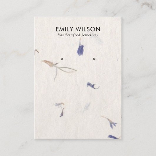 MAUVE PETAL HANDGEMAAKTE PAPIEREN STUD OORBEL DISP VISITEKAARTJE (Voorkant)