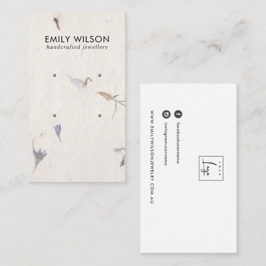 MAUVE PETAL HANDMADE PAPIER 2 STUD EARRING DISPLAY VISITEKAARTJE (Voorkant / Achterkant)