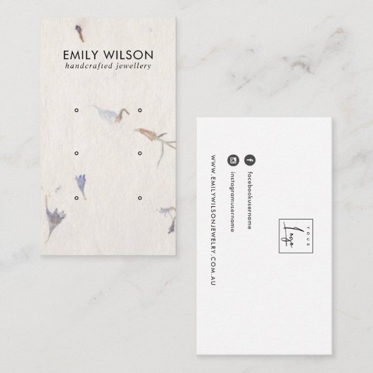 MAUVE PETAL HANDMADE PAPIER 3 STUD EARRING DISPLAY VISITEKAARTJE (Voorkant / Achterkant)