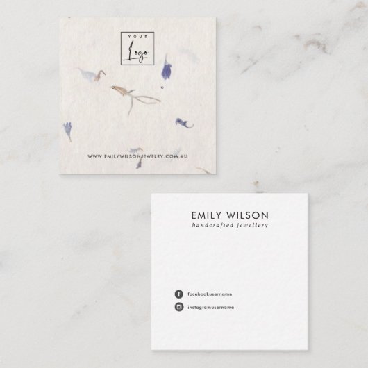 MAUVE PETAL HANDMADE PAPIER STUD EARRING DISPLAY VIERKANTE VISITEKAARTJE (Voorkant / Achterkant)