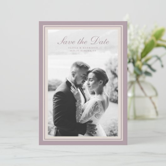 Mauve Photo Wedding Save the Date Card Kaart (Staand voorkant)