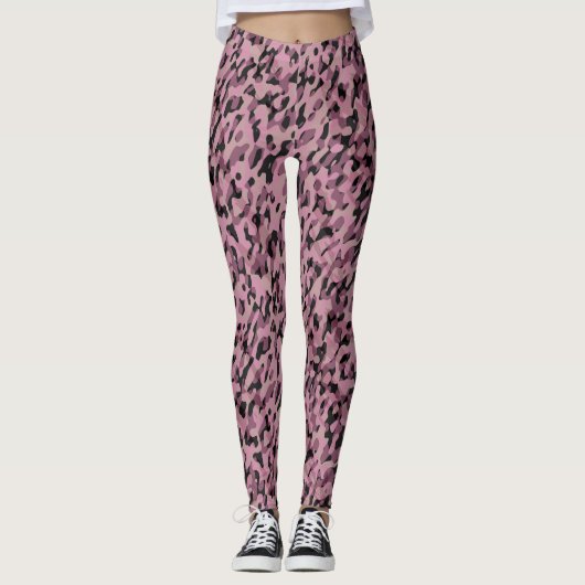 Mauve pink and Charcoal Camo abstract Leggings (Voorkant)
