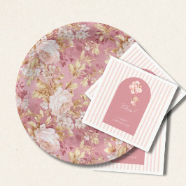 Mauve Pink And Golden Brown Floral Accents Papieren Bordje