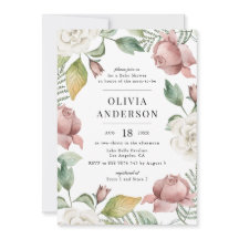 Mauve Pink and White Roses Floral Baby shower