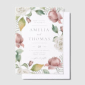 Mauve Pink and White Roses Floral Wreath Wedding Vellum Uitnodigingen (Offset)