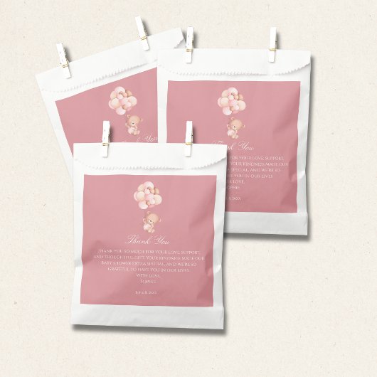 Mauve Pink Balloons, Cute Teddy Bear Bedankzakje