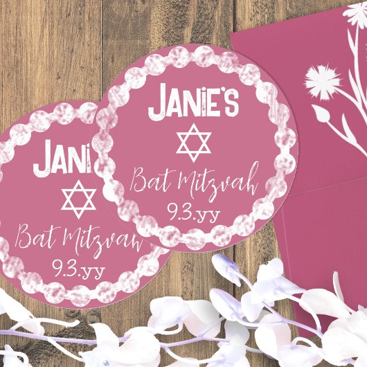 Mauve Pink Bat Mitzvah gepersonaliseerd Ronde Sticker