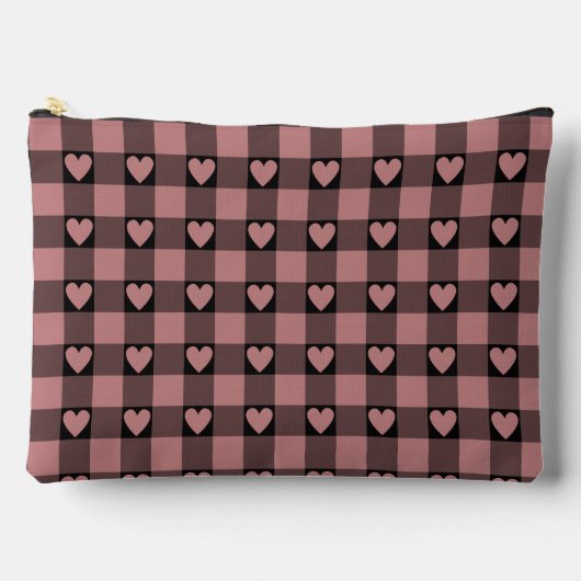 Mauve Pink Black Buffalo Heart Plaid Etui (Voorkant)