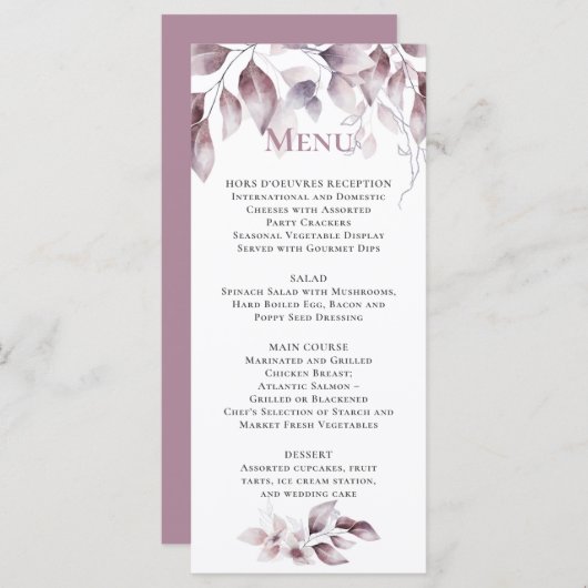 Mauve Pink Botanical Wedding Menu (Voorkant / Achterkant)