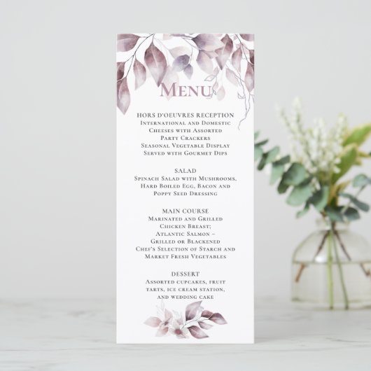 Mauve Pink Botanical Wedding Menu (Staand voorkant)