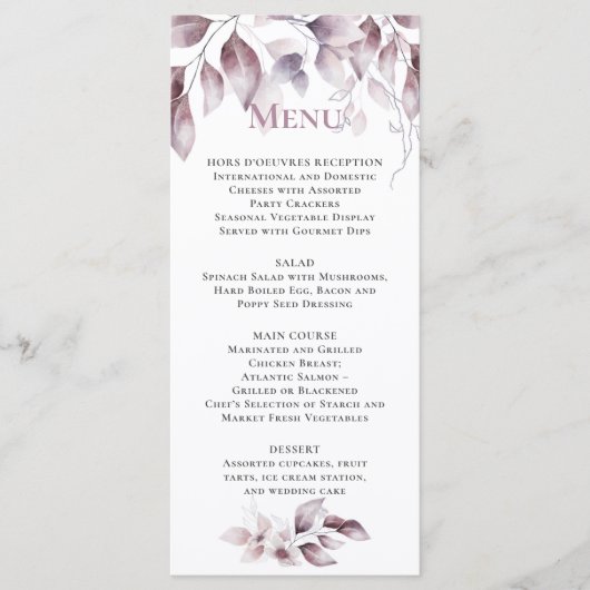 Mauve Pink Botanical Wedding Menu (Voorkant)
