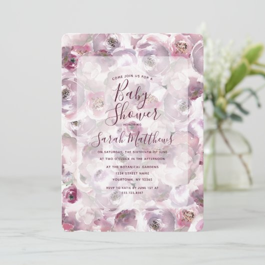 Mauve Pink Country Floral Baby shower Uitnodiging (Staand voorkant)